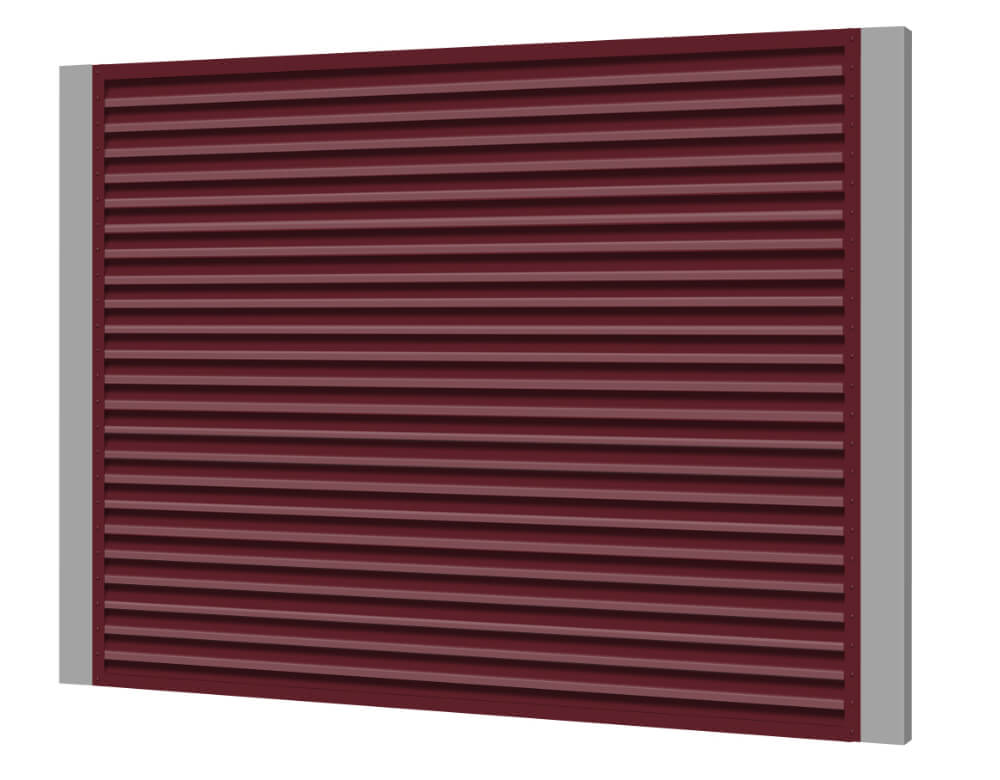 Секция забора жалюзи из ламелей жалюзи ЭКО-Z RAL3005 Красное вино с металлическими столбами