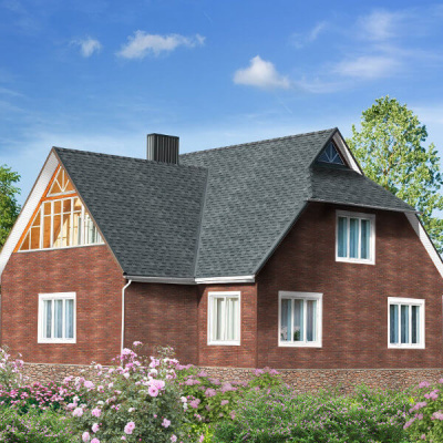 Фaсадная плитка Hauberk коллекция Кирпич цвет Терракотовый на фасаде дома фото